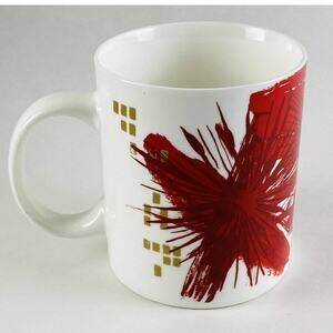 Starbucks Christmas Holiday Poinsettia Red/Gold Coffee Mug 2014 12 Oz Starburst